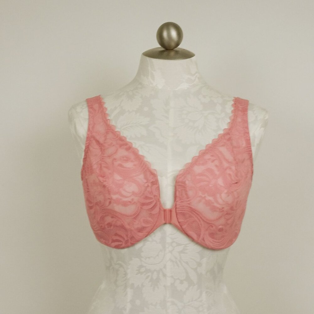 Glamorise 9245 Full Coverage Pink Lace Bra 34F Plus Size Curvy Wonder UnderWire